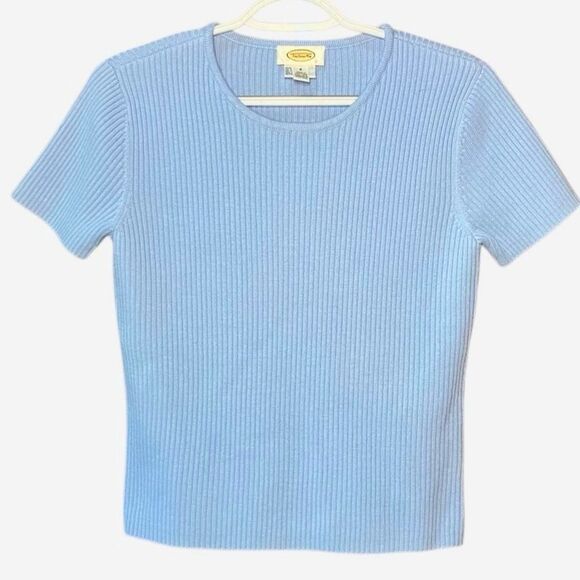 Talbots Wool Ribbed Short Sleeve Sweater in Light Blue Women’s S - Picture 1 of 4